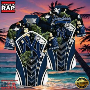 MLB New York Yankees Flower Tropical Hot Summer Hawaiian Button Down Shirt