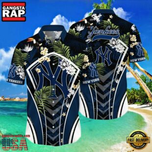 MLB New York Yankees Flower Tropical Hot Summer Hawaiian Button Down Shirt