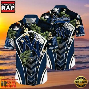 MLB New York Yankees Flower Tropical Hot Summer Hawaiian Button Down Shirt