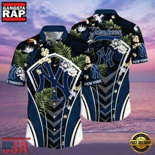 MLB New York Yankees Flower Tropical Hot Summer Hawaiian Button Down Shirt