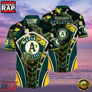 MLB Oakland Athletics Flower Tropical Hot Summer Hawaiian Button Down Shirt