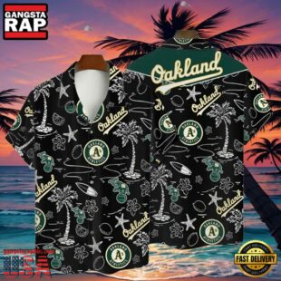 MLB Oakland Athletics Tropical Palms Black Style Hot Trending Hawaiian Shirt