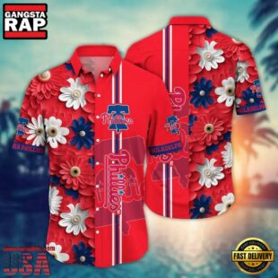 MLB Philadelphia Phillies Bold Floral Stripe Hawaiian Shirt
