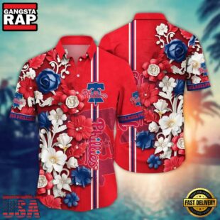 MLB Philadelphia Phillies Bold Floral Stripes Hawaiian Shirt