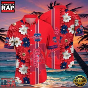 MLB Philadelphia Phillies Festive Florals Button-Up Red Aloha Hawaiian Shirt.jpg 1Group