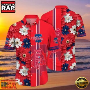 MLB Philadelphia Phillies Festive Florals Button-Up Red Aloha Hawaiian Shirt.jpg 1Group