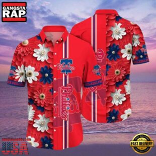 MLB Philadelphia Phillies Festive Florals Button-Up Red Aloha Hawaiian Shirt.jpg 1Group
