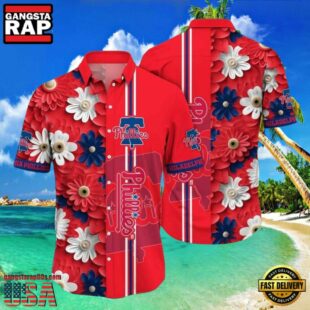 MLB Philadelphia Phillies Festive Florals Button-Up Red Aloha Hawaiian Shirt.jpg 1Group