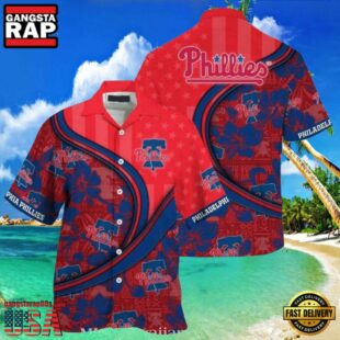 MLB Philadelphia Phillies Red Pinstripe Fanfare Tropical Aloha Hawaiian Shirt.jpg 1Group