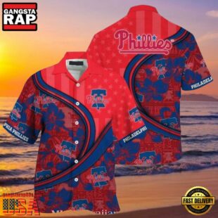 MLB Philadelphia Phillies Red Pinstripe Fanfare Tropical Aloha Hawaiian Shirt.jpg 1Group
