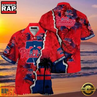 MLB Philadelphia Phillies Sunset Palms Red Horizon Aloha Hawaiian Shirt.jpg 1Group