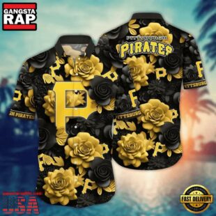 MLB Pittsburgh Pirates Black And Gold Rose Hawaiian Shirt
