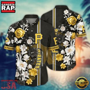MLB Pittsburgh Pirates Elegant Floral Stripe Hawaiian Shirt