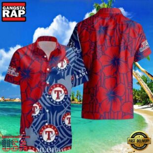 MLB Red And Blue Texas Rangers Emblem Hot Summer Hawaiian Shirt â€“ Tropical Vibes Edition