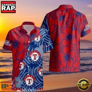 MLB Red And Blue Texas Rangers Emblem Hot Summer Hawaiian Shirt â€“ Tropical Vibes Edition