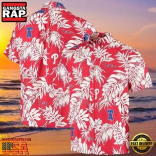 MLB Red And White Phillies Hot Summer Hawaiian Shirt With Monochrome Floral Elegance