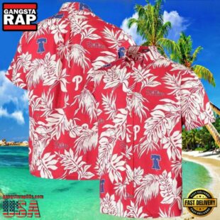 MLB Red And White Phillies Hot Summer Hawaiian Shirt With Monochrome Floral Elegance