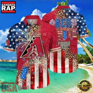 MLB Red, White, & Diamondbacks Hot Summer Aloha Shirt â€“ Patriotic Firework Spectacle