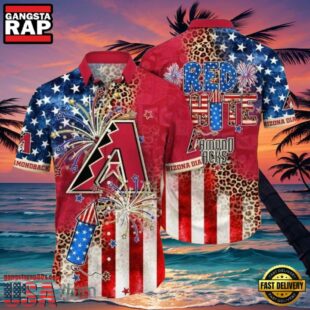 MLB Red, White, & Diamondbacks Hot Summer Aloha Shirt â€“ Patriotic Firework Spectacle