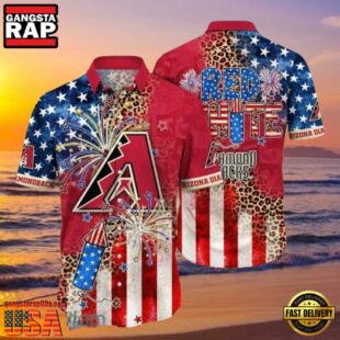 MLB Red, White, & Diamondbacks Hot Summer Aloha Shirt â€“ Patriotic Firework Spectacle