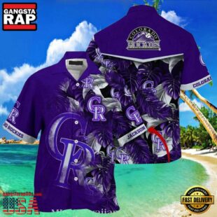 MLB Rockies Customizable Name Purple Leaves Hot Summer Hawaiian Shirt