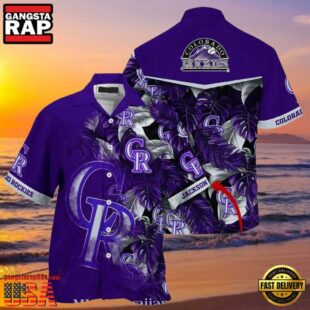 MLB Rockies Customizable Name Purple Leaves Hot Summer Hawaiian Shirt