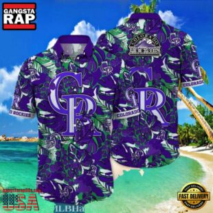 MLB Rockies Lavender Tropics Button-Up Hot Summer Aloha Shirt
