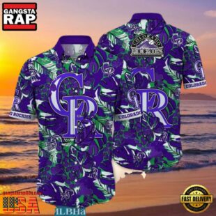 MLB Rockies Lavender Tropics Button-Up Hot Summer Aloha Shirt