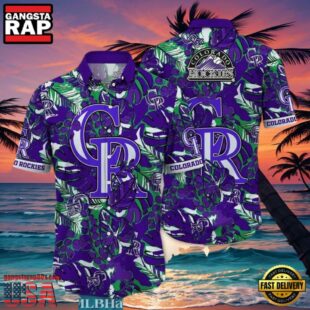 MLB Rockies Lavender Tropics Button-Up Hot Summer Aloha Shirt