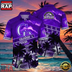 MLB Rockies Nightfall Tropics Colorado Purple Sunset Hot Summer Hawaiian Shirt