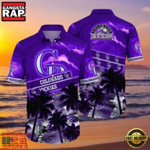 MLB Rockies Nightfall Tropics Colorado Purple Sunset Hot Summer Hawaiian Shirt