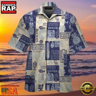 MLB Rockies Polynesian Navy Pattern Hot Summer Aloha Shirt