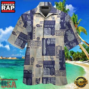 MLB Rockies Polynesian Navy Pattern Hot Summer Aloha Shirt
