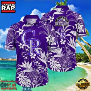 MLB Rockies Purple Floral Elegance Hot Summer Aloha Shirt