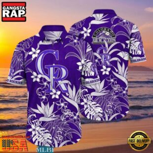 MLB Rockies Purple Floral Elegance Hot Summer Aloha Shirt