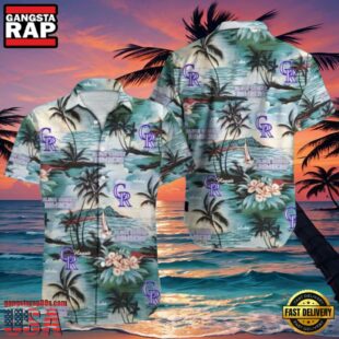 MLB Rockies Serene Palms And Sunset Hot Summer Hawaiian Shirt