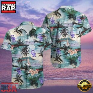 MLB Rockies Serene Palms And Sunset Hot Summer Hawaiian Shirt