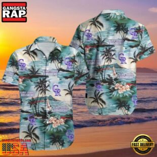 MLB Rockies Serene Palms And Sunset Hot Summer Hawaiian Shirt