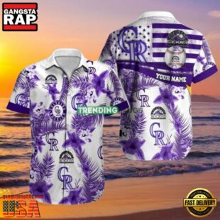 MLB Rockies White Purple Palm Hot Summer Aloha Shirt