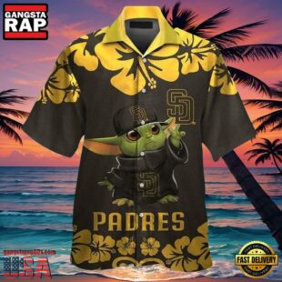 MLB San Diego Padres Aloha Hawaiian Shirt With Baby Yoda And Hibiscus Motif.jpg 1Group