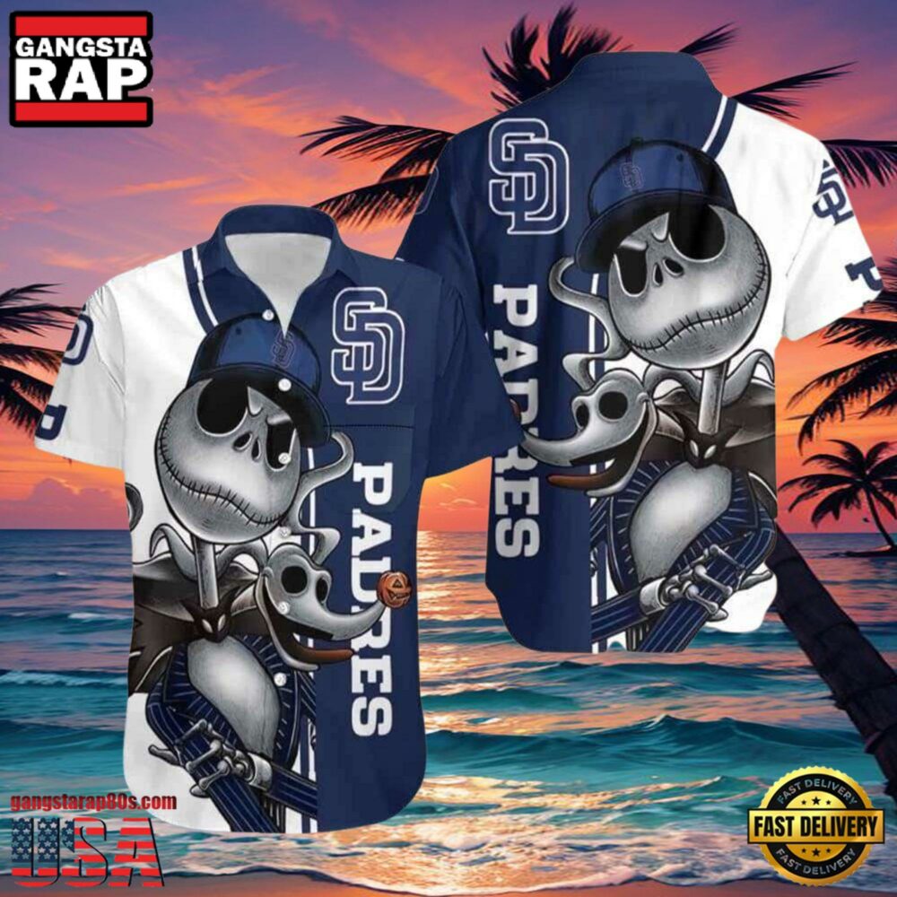 MLB San Diego Padres Aloha Hawaiian Shirt With Jack Skellington And Zero Graphic MLB San Diego Padres Aloha Hawaiian Shirt With Jack Skellington And Zero Graphic