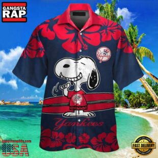 MLB Snoopy New York Yankees Style Hot Trending Hawaiian Shirt Red Hibiscus Yankees Gifts for Men