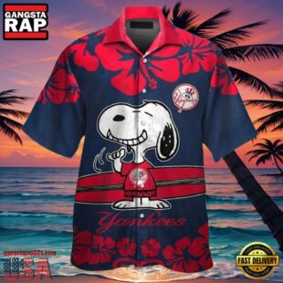 MLB Snoopy New York Yankees Style Hot Trending Hawaiian Shirt Red Hibiscus Yankees Gifts for Men