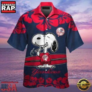 MLB Snoopy New York Yankees Style Hot Trending Hawaiian Shirt Red Hibiscus Yankees Gifts for Men
