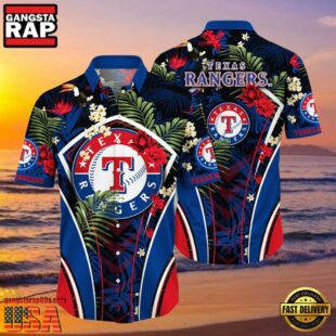 MLB Texas Rangers Flower Tropical Style Hot Trending Hawaiian Button Down Shirt