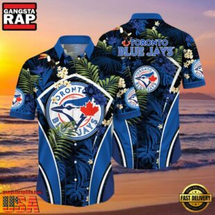 MLB Toronto Blue Jays Hibiscus Tropical Flowers Stripe Style Hot Trending Hawaiian Shirt