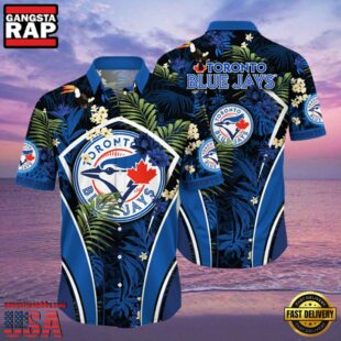 MLB Toronto Blue Jays Hibiscus Tropical Flowers Stripe Style Hot Trending Hawaiian Shirt