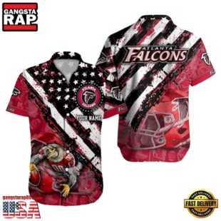 NFL Atlanta Falcons Football American Flag Mascot Custom Name Hawaiian Shirt