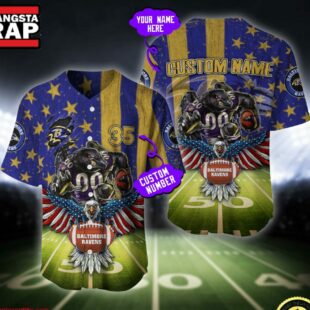 NFL Baltimore Ravens Eagle US Flag x Veterans Custom Baseball Jersey