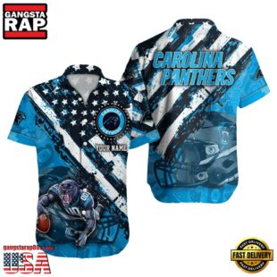 NFL Carolina Panthers Football American Flag Mascot Custom Name Hawaiian Shirt